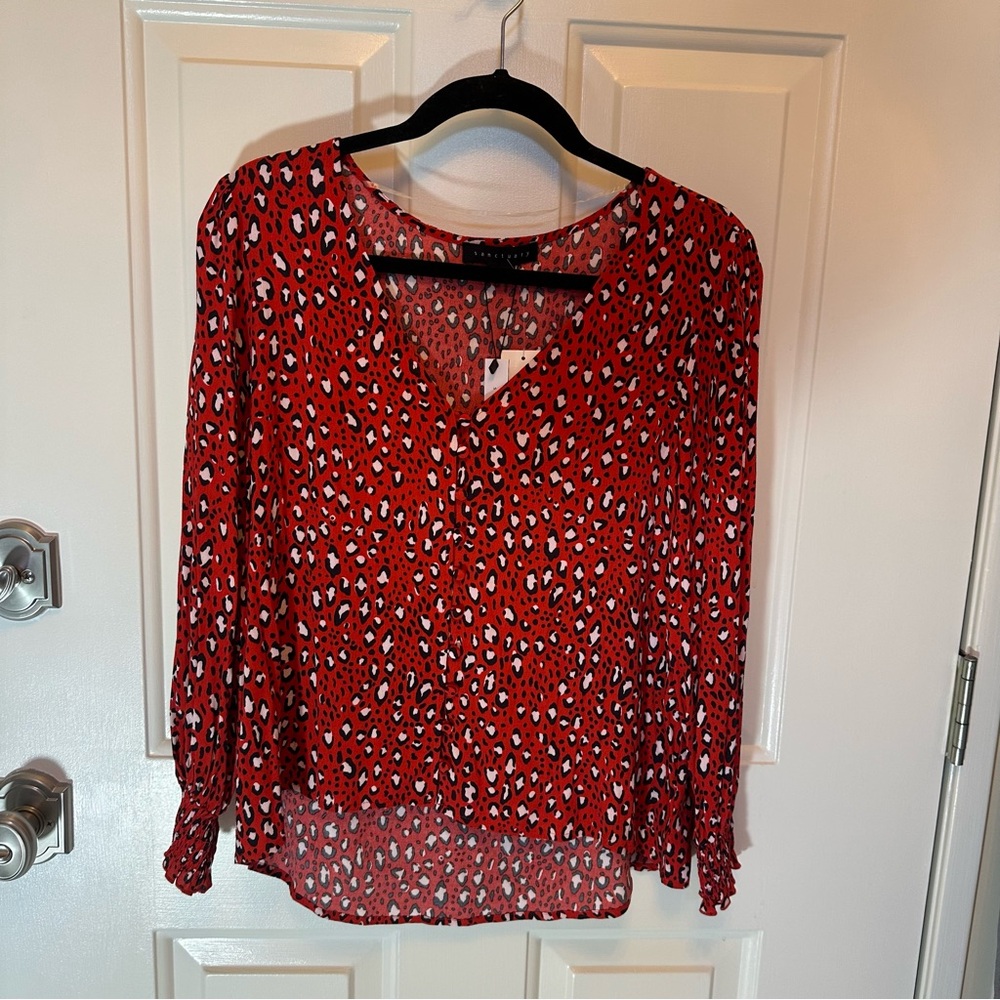 Sanctuary Red and Black Animal Print Blouse